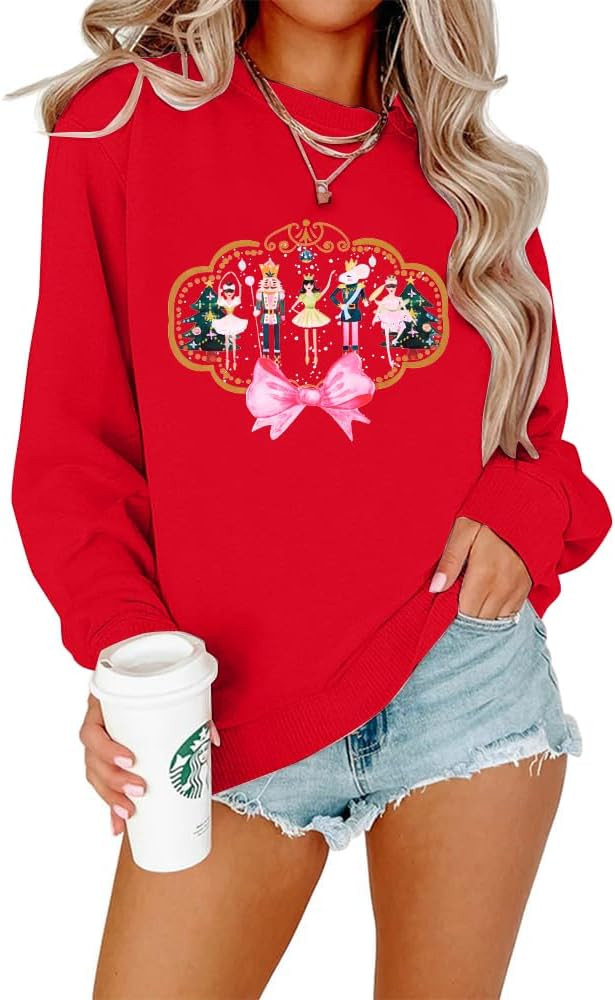 MNLYBABY Christmas Sweatshirt Women Funny Nutcracker Graphic Xmas Sweater Shirt Casul Crewneck Lo... | Amazon (US)