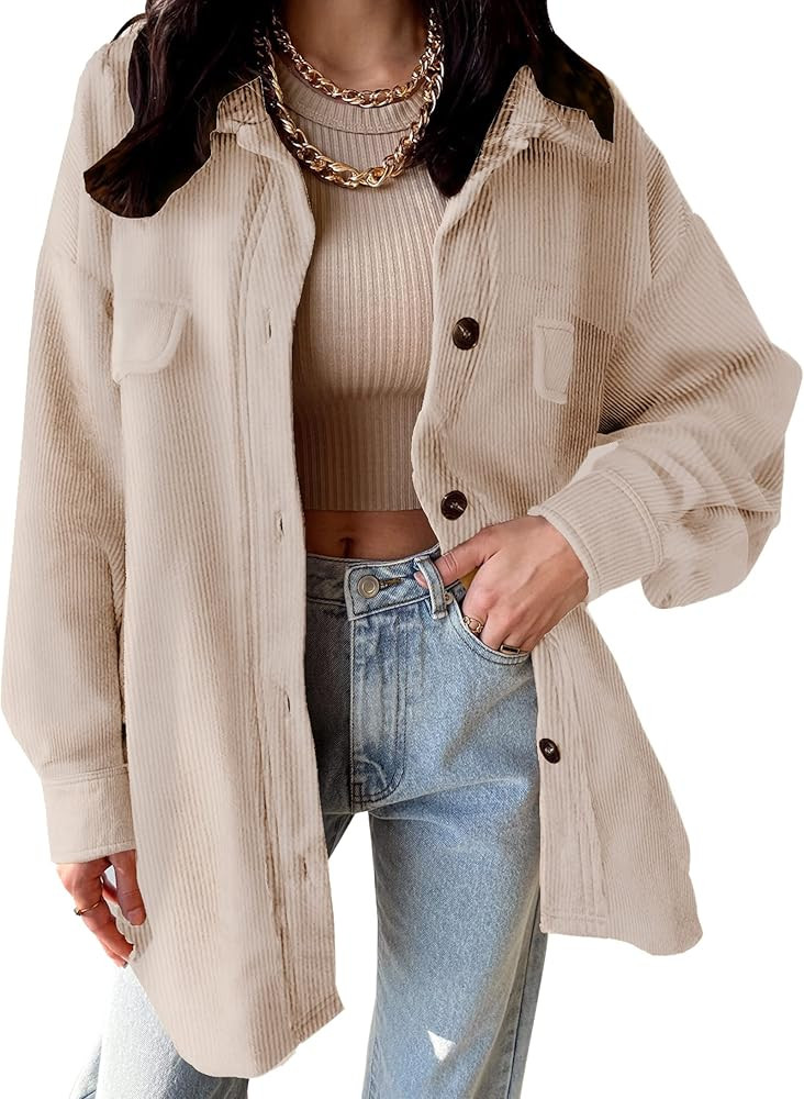 VICHYIE Womens Corduroy Shacket Blouses Button Down Shirts Pocket Long Sleeves Tops Jacket Coats | Amazon (US)