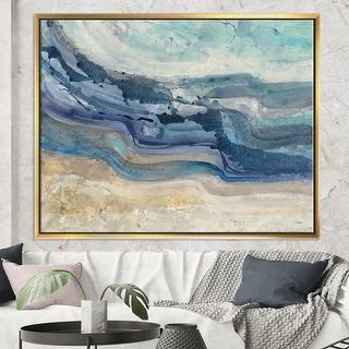 Designart 'Coast Blue Sea Waves Watercolour' Modern Farmhouse Framed Canvas - On Sale - Overstock... | Bed Bath & Beyond