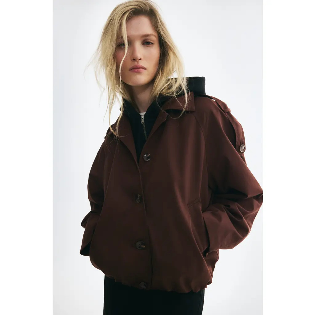 H&M Twill Blouson Jacket in Dark Brown at Nordstrom, Size Small | Nordstrom