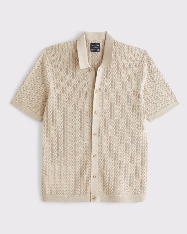 Men's Cable Button-Through Sweater Polo | Men's Tops | Abercrombie.com | Abercrombie & Fitch (US)