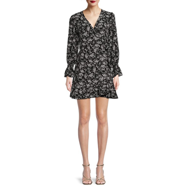 Nine.Eight Women’s Ruffle Wrap Dress with Long Sleeves - Walmart.com | Walmart (US)