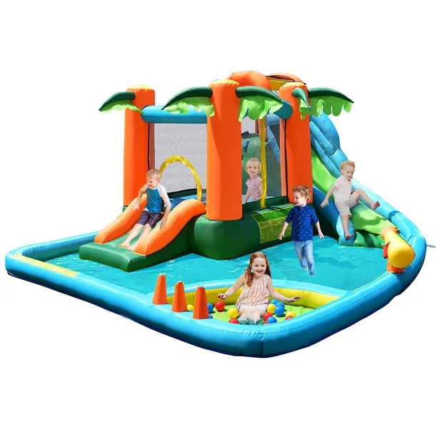 Costway Inflatable Bounce House Kids Water Splash Pool Dual Slide Jumping Castle w/ Bag | Walmart (US)