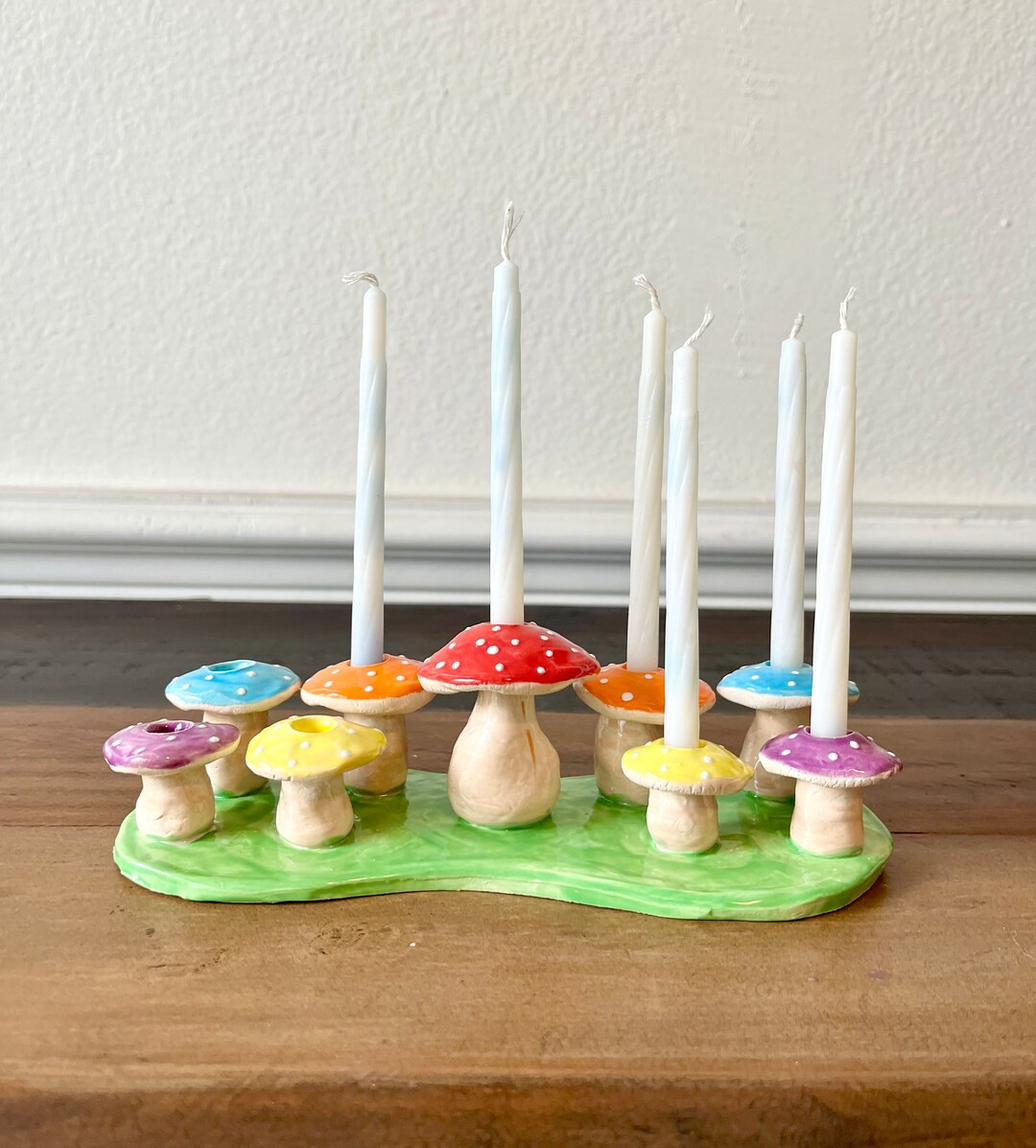 Handmade Ceramic Rainbow Mushroom Menorah - Etsy | Etsy (US)