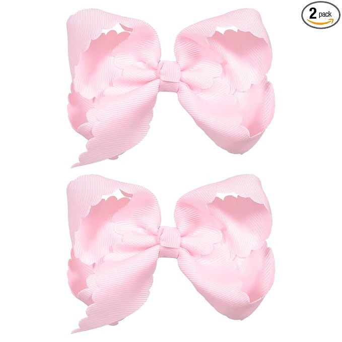 Pink Grosgrain Ribbon Hair Bow with Scalloped Edges for Teen Girls,4" Handmade Everyday Dressy Ha... | Amazon (US)