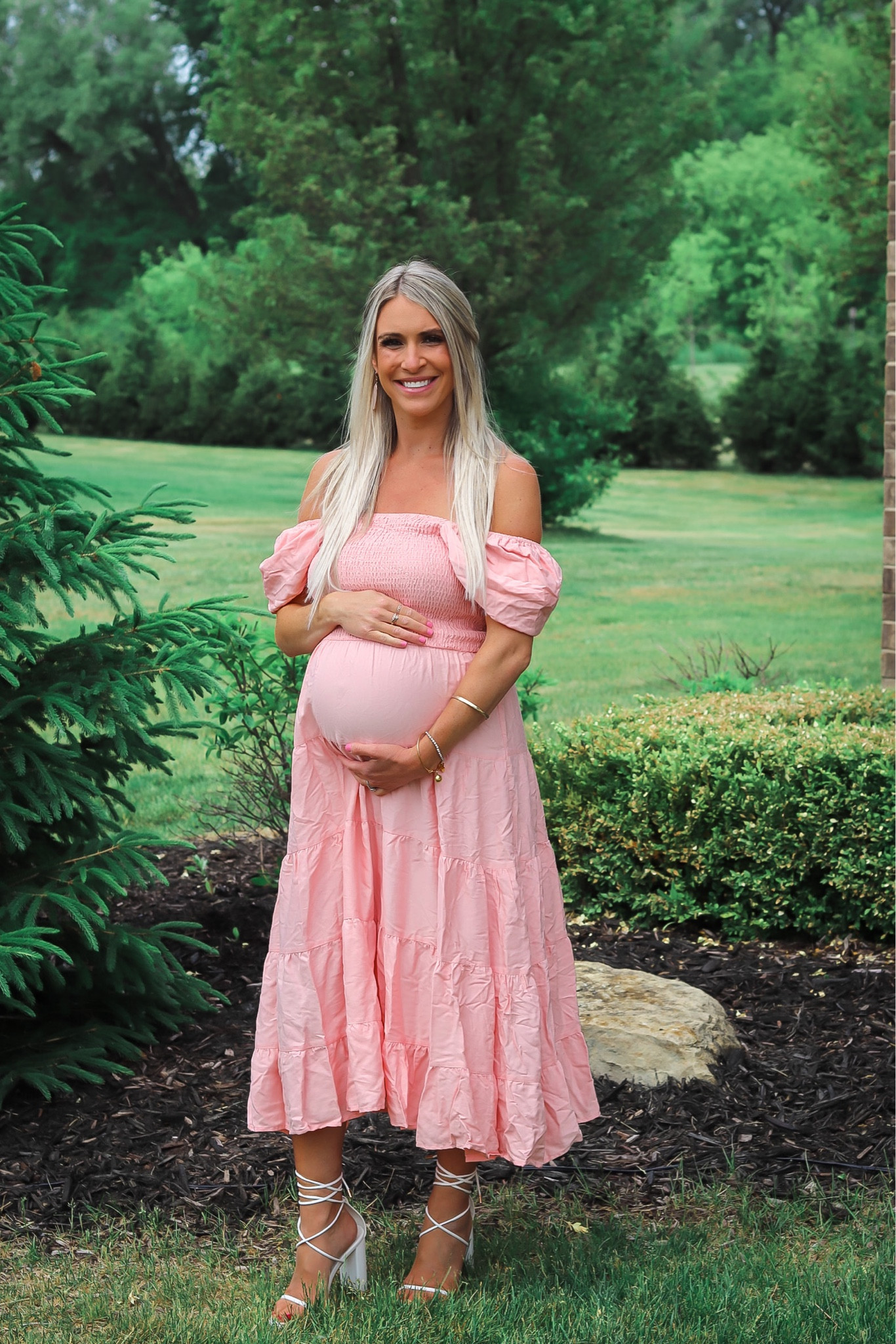 green emerald velvet dress Pinkblush Maternity Solid Off Shoulder Maxi Dress main image 0