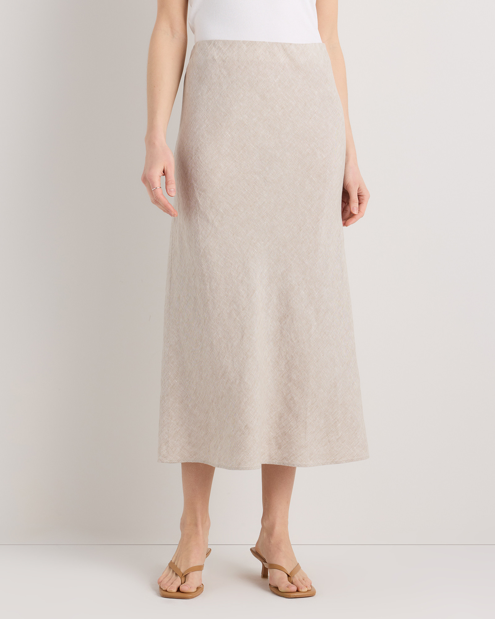 Quince | Women's 100% European Linen Midi Slip Skirt in Black, Size Medium | Quince