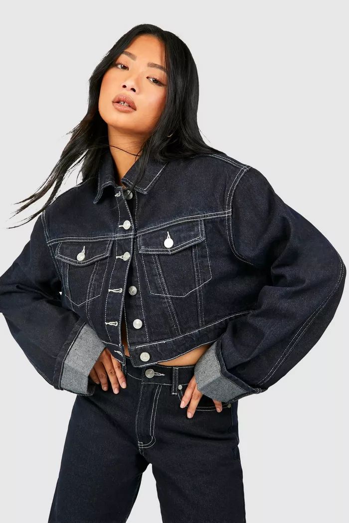 Petite Turn Up Cuff Denim Jacket | boohoo (US & Canada)