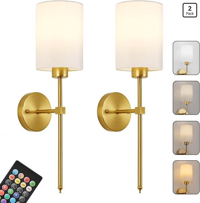 Battery Operated Wall Sconces Set of Two,Wireless Rechargeable Wall Light With Remote Control, Di... | Amazon (US)