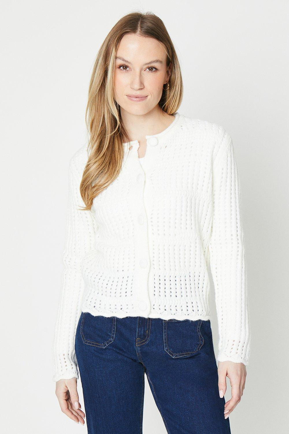 Petite Crochet Knit Crop Cardigan | Debenhams UK