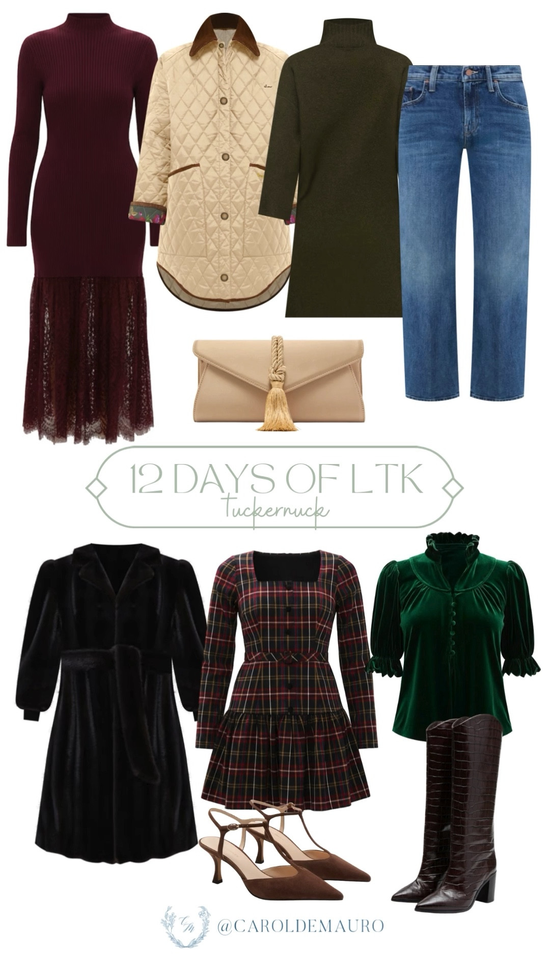 Your winter wardrobe just got a major upgrade from Tuckernuck! Absolutely loving the mix of texture here: classic denim jeans, rich velvet dresses and tops, and that perfect everyday quilted coat. They are currently offering free holiday shipping. The best of the 12 Days of LTK is here! 

holiday outfit, party dresses, casual wear, winter fashion, weekend vibes, classy looks, timeless style, shoe inspo

#LTKSeasonal #LTKSaleAlert #LTKFindsUnder50