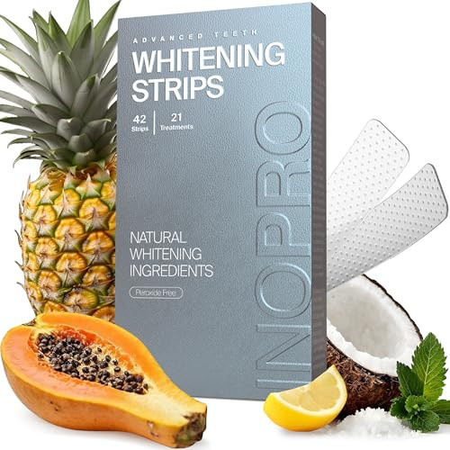 InoPro Natural Teeth Whitening Strips Kit 21 Treatments - Sensitive Teeth Whitener, Peroxide Free with Papain, Bromelain, Coconut Oil, White Strips for Teeth Whitening (42 Strips) | Amazon (US)