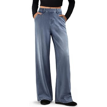 DLOODA Wide Leg Sweatpant Jeans for Women High Waisted Stretchy Denim Pants | Elastic Waist, Pull... | Amazon (US)