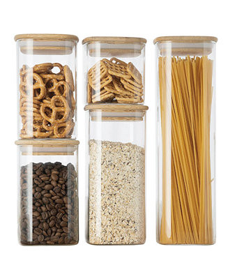 5 Pc Glass Food Storage Jars, Borosilicate Glass Canister Set with Bamboo | Macy's Canada