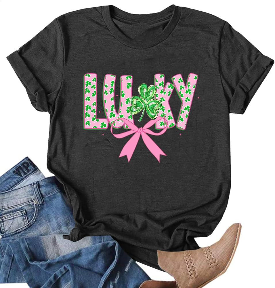 St Patrick's Day Shirts Women: Green Shamrock Tee Clover Irish Casual T Shirt Paddy's Day Short S... | Amazon (US)