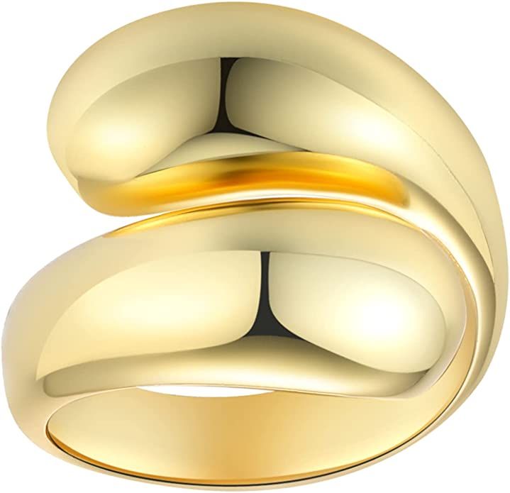 LEMON GRASS Chunky Gold Wrap Ring | Pl Wrap Around Ring Bypass Dome | Thick Statement Bold Dome S... | Amazon (US)