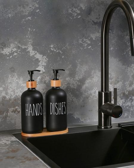 Matte Black Glass Soap Dispenser Set 