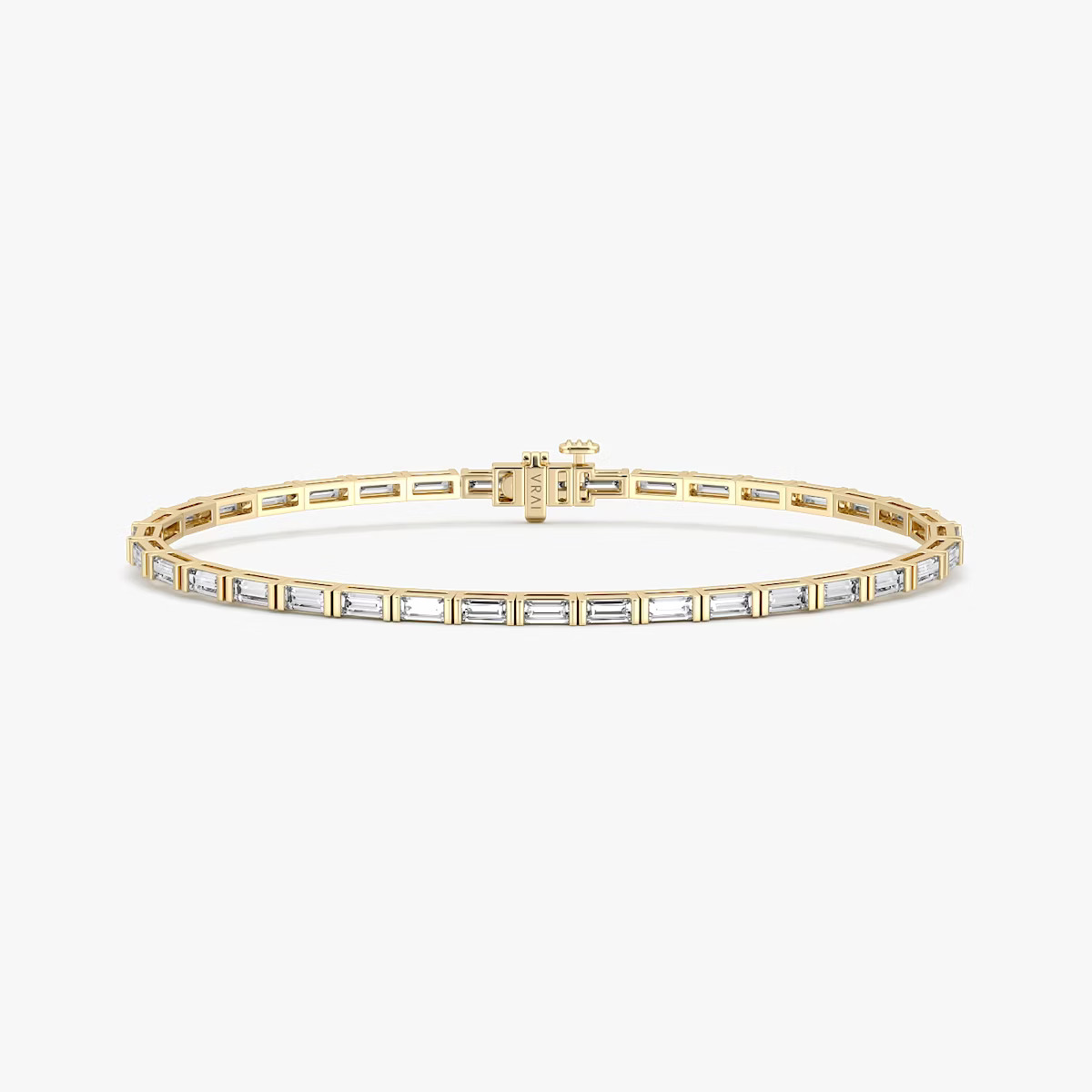 6.5" Baguette Tennis Bracelet in Yellow Gold with Medium Baguette Cut VRAI Created Diamonds | Vrai and Oro