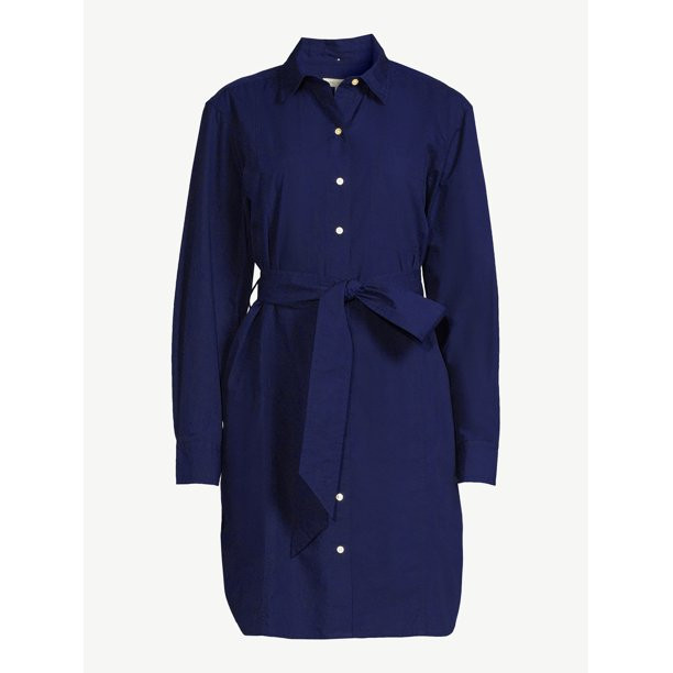 Free Assembly Women's Belted Mini Shirtdress with Long Sleeves, Sizes XS-XXL | Walmart (US)
