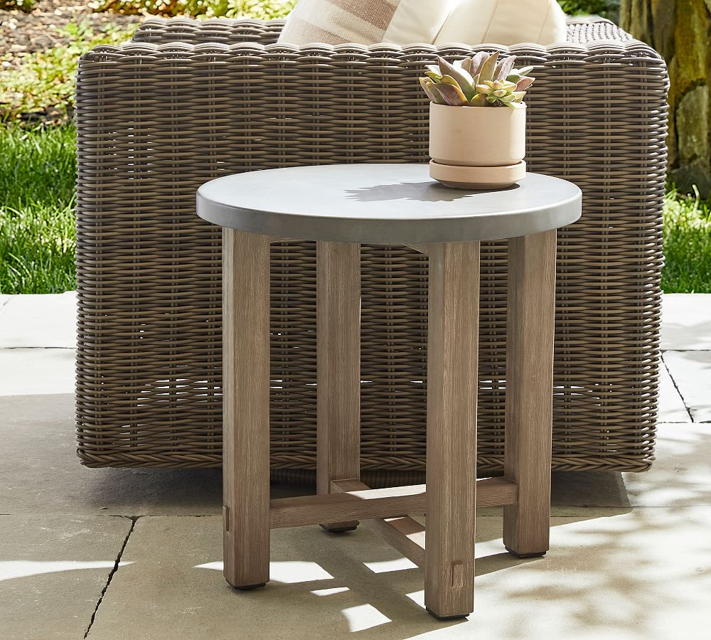 Abbott Concrete &amp; Acacia Round Outdoor Side Table (20") | Pottery Barn (US)