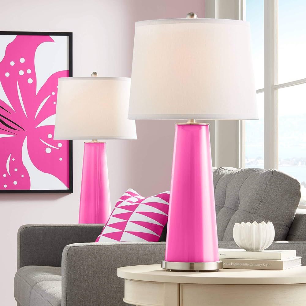 Color + Plus Leo Modern Table Lamps 29 1/2" Tall Set of 2 Fuchsia Pink Glass Tapered Column Plain... | Amazon (US)