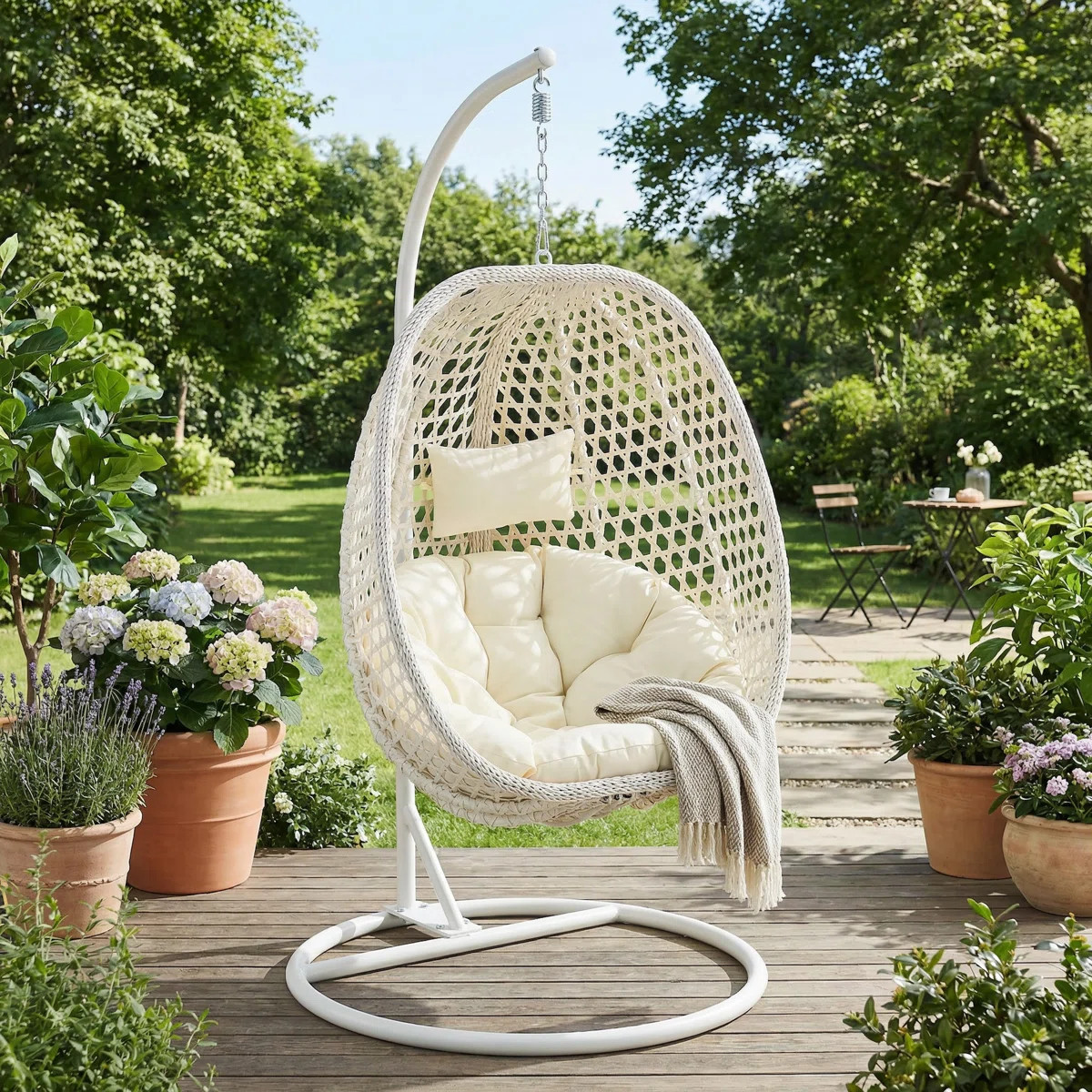 Charlie-Jade Modern Indoor / Outdoor Wicker Egg Chair with Stand, Natural PE Rattan Teardrop Swin... | Wayfair North America