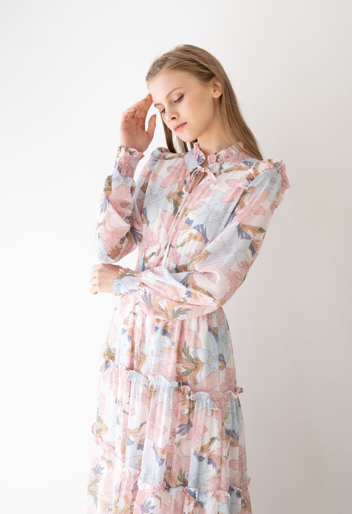 Pink Lily Blossom Chiffon Maxi Dress | Chicwish