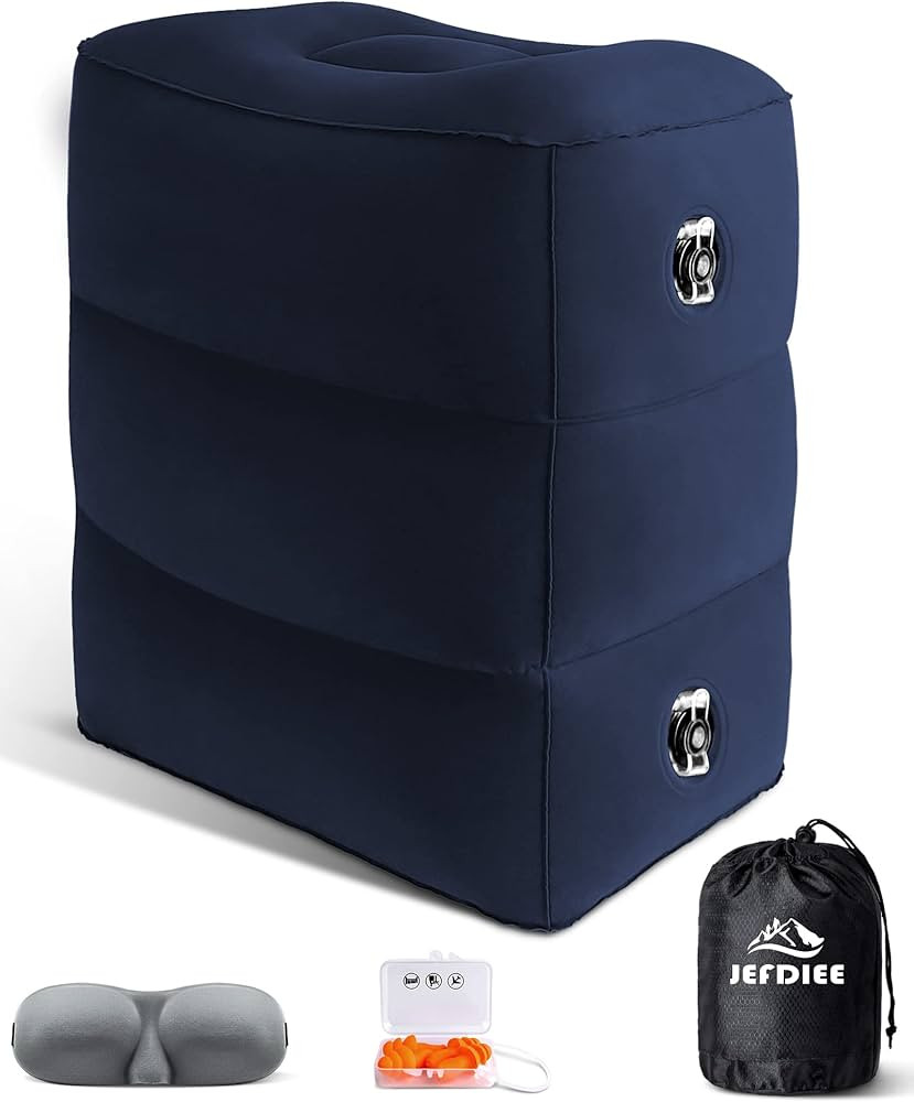 JefDiee Inflatable Travel Foot Rest Pillow, Kids Airplane Bed, Adjustable 3 Layers Height Leg Res... | Amazon (US)