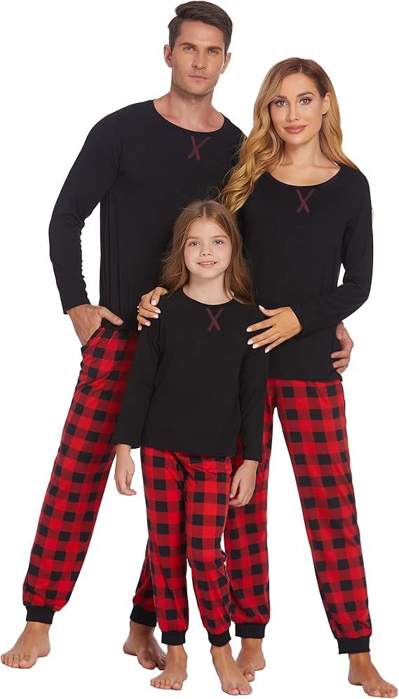 Ekouaer Matching Family Christmas Pajama Set Long Sleeve Tops with Plaid Pants Soft Loungewear Pj... | Amazon (US)
