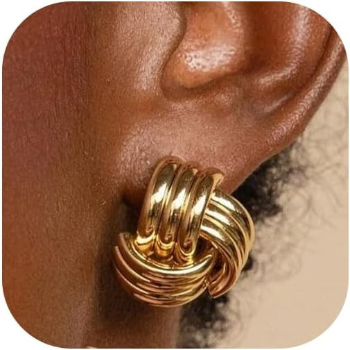 Gold Earrings for Women, 14K Gold Plated Hypoallergenic Statement Knot Chunky Gold Earrings Light... | Amazon (US)