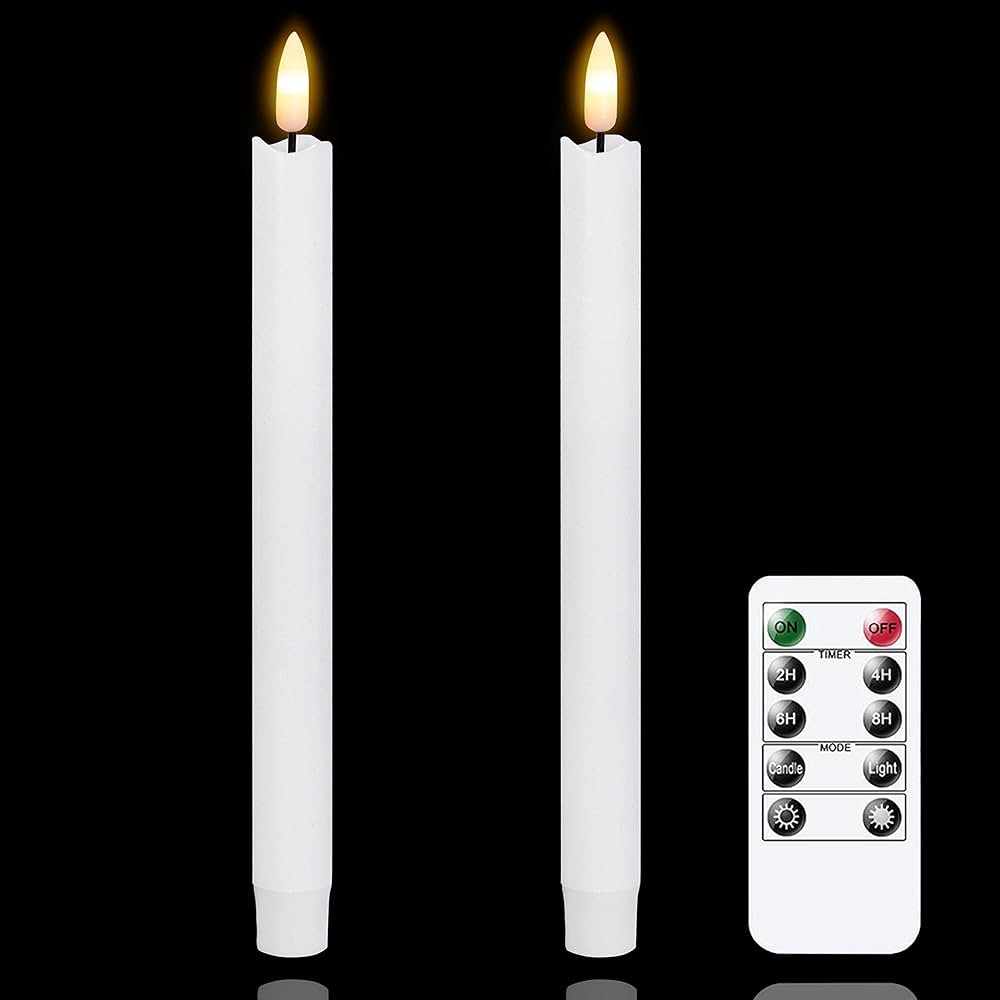 Flameless Taper Candles with Remote Timer,White LED Battery Operated Flickering Pack of 2 Window ... | Amazon (US)