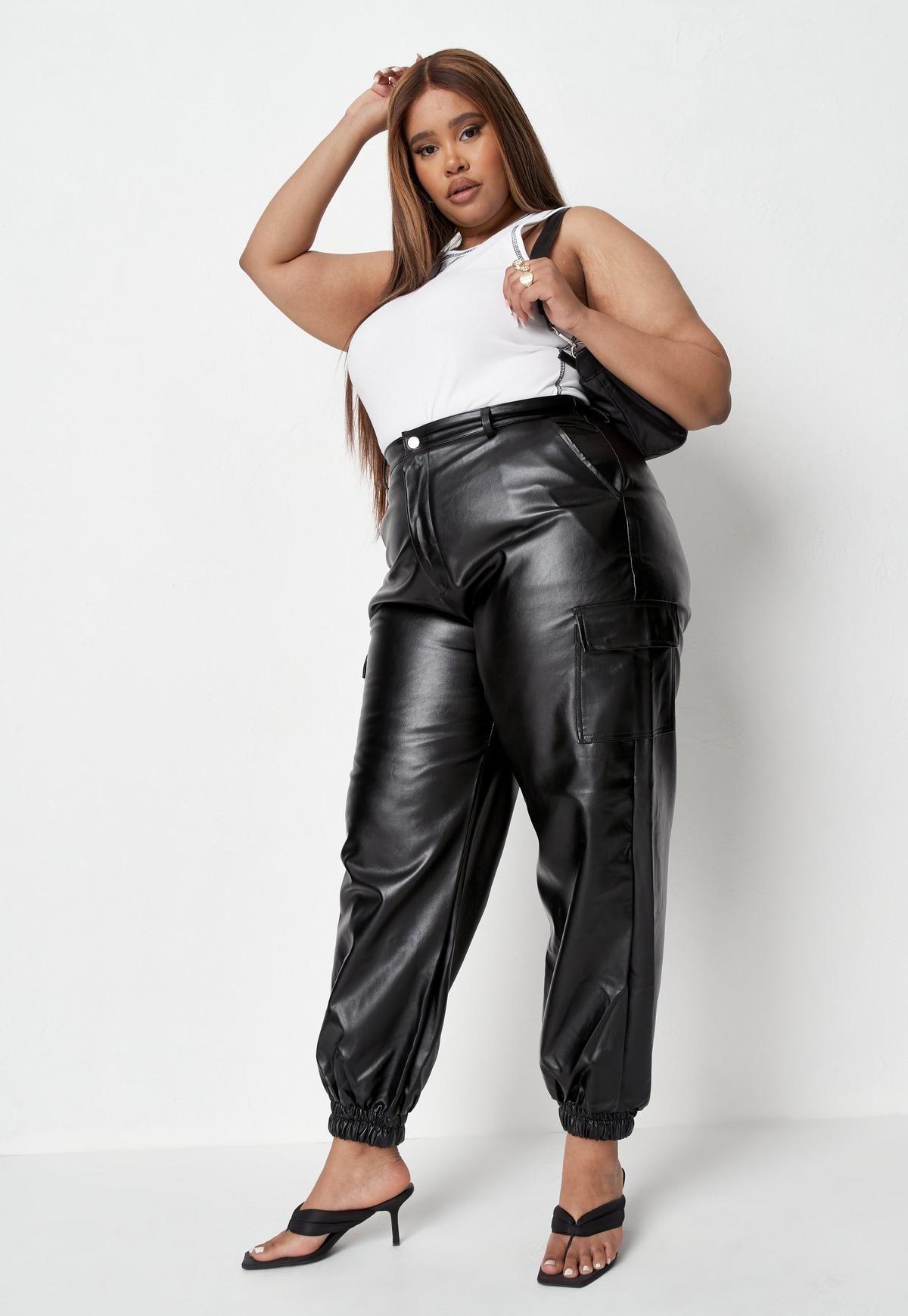 Missguided - Plus Size Black Faux Leather Cargo Pants | Missguided (US & CA)