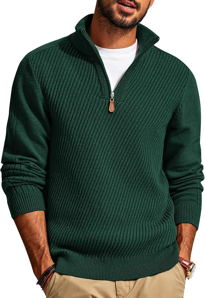 PJ PAUL JONES Mens Quarter Zip Pullover Sweaters Casual Slim Fit Knit Texture Sweater | Amazon (US)