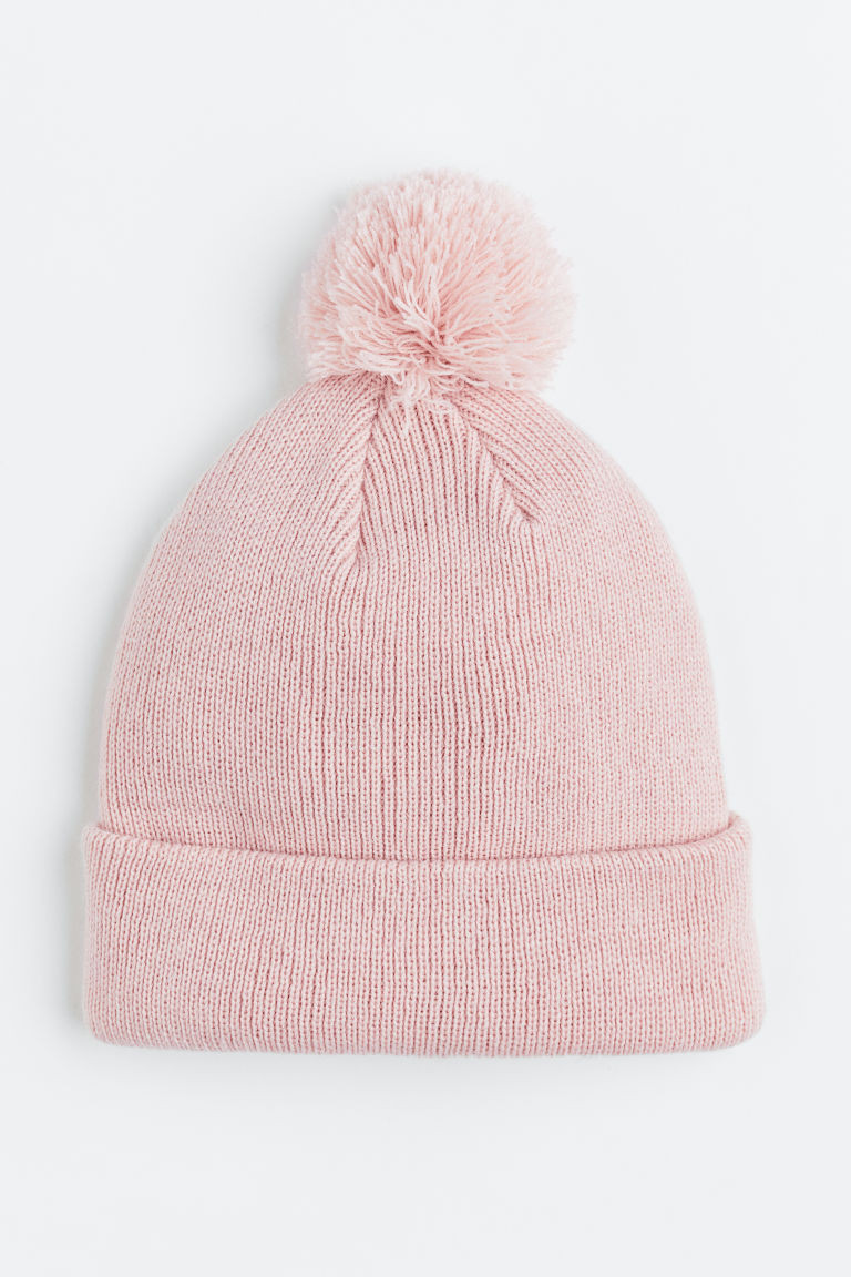 H & M - Rib-knit pompom hat - Pink | H&M (UK, MY, IN, SG, PH, TW, HK)