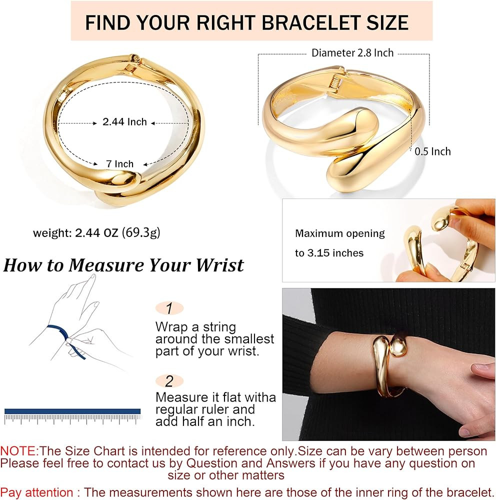 Chunky Gold Cuff Bangle Bracelets For Women Statement Minimalist Thick Gold Hinge Wrist Cuff Brac... | Amazon (US)