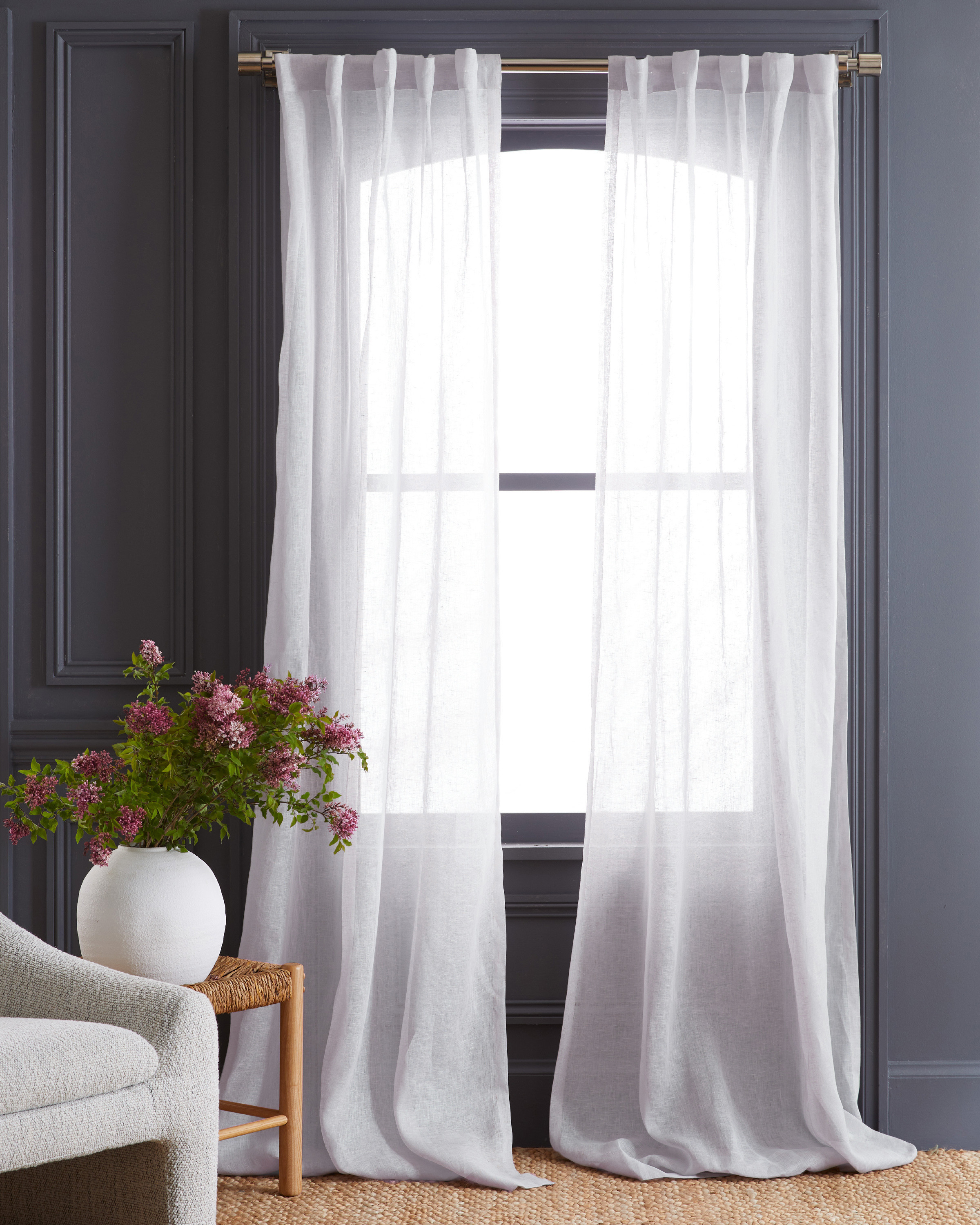 Quince | European Linen Sheer Curtain Set in White, Size 48x96 | Quince