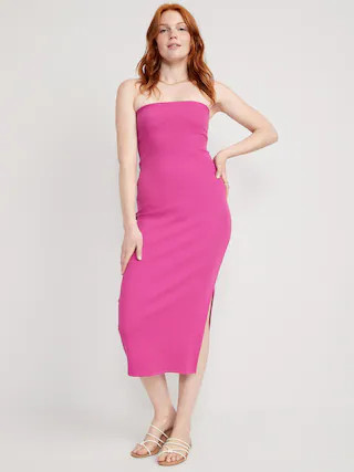 Fitted Strapless Rib-Knit Midi Tube Dress for Women | Old Navy (US)
