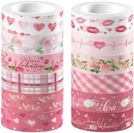 12 Pcs Valentine's Day Washi Tape Love Heart Pattern Masking Tape Decorations Valentine's Day Dec... | Amazon (US)