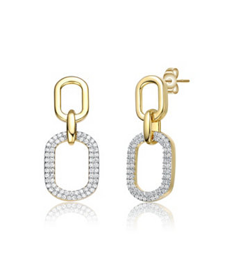 14k Yellow Gold Plated with Cubic Zirconia Pave Geometric Oval Chain Dangle Earrings | Macy's