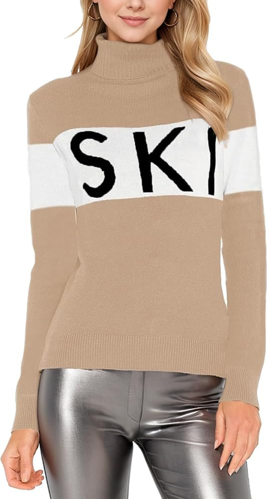 Women Turtleneck Sweaters Long Sleeve Colorblock Tops Winter Skiing Sweater Shirts Fashion Winter... | Amazon (US)