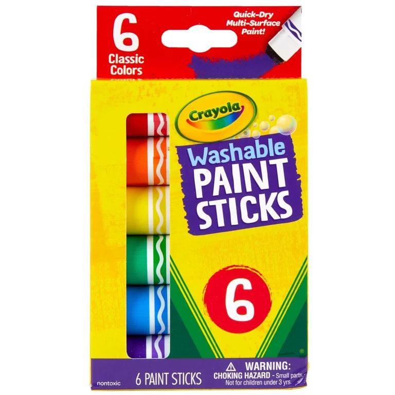 Crayola Quick Dry Paint Sticks, Assorted Colors, Washable Paint Set for Kids, 6 Count | Walmart (US)