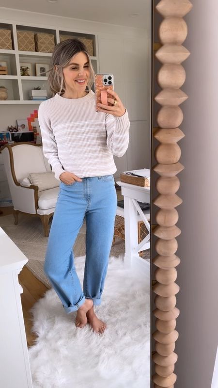 One of my go to looks right now! These $26 jeans are so cute. Make sure you size down one! Maybe even size down too especially if you’re in between sizes. And then get your normal size in the top! I have it in navy as well!