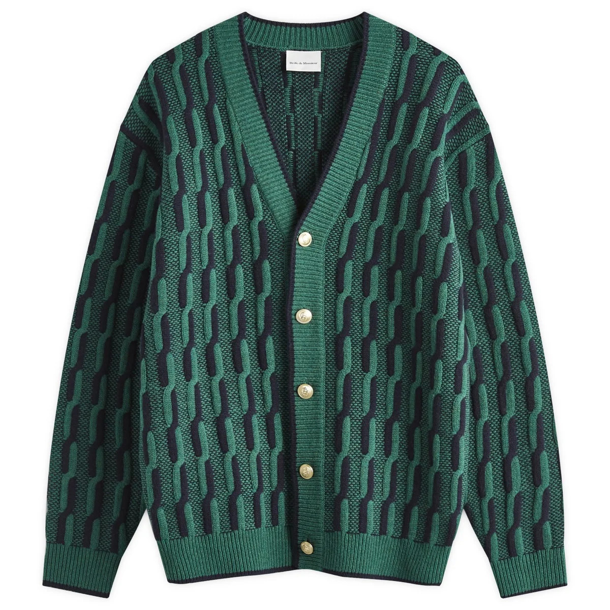 Drôle de Monsieur Men's Geometric Cardigan in Dark Green, Size Large | END. Clothing | END. Clothing