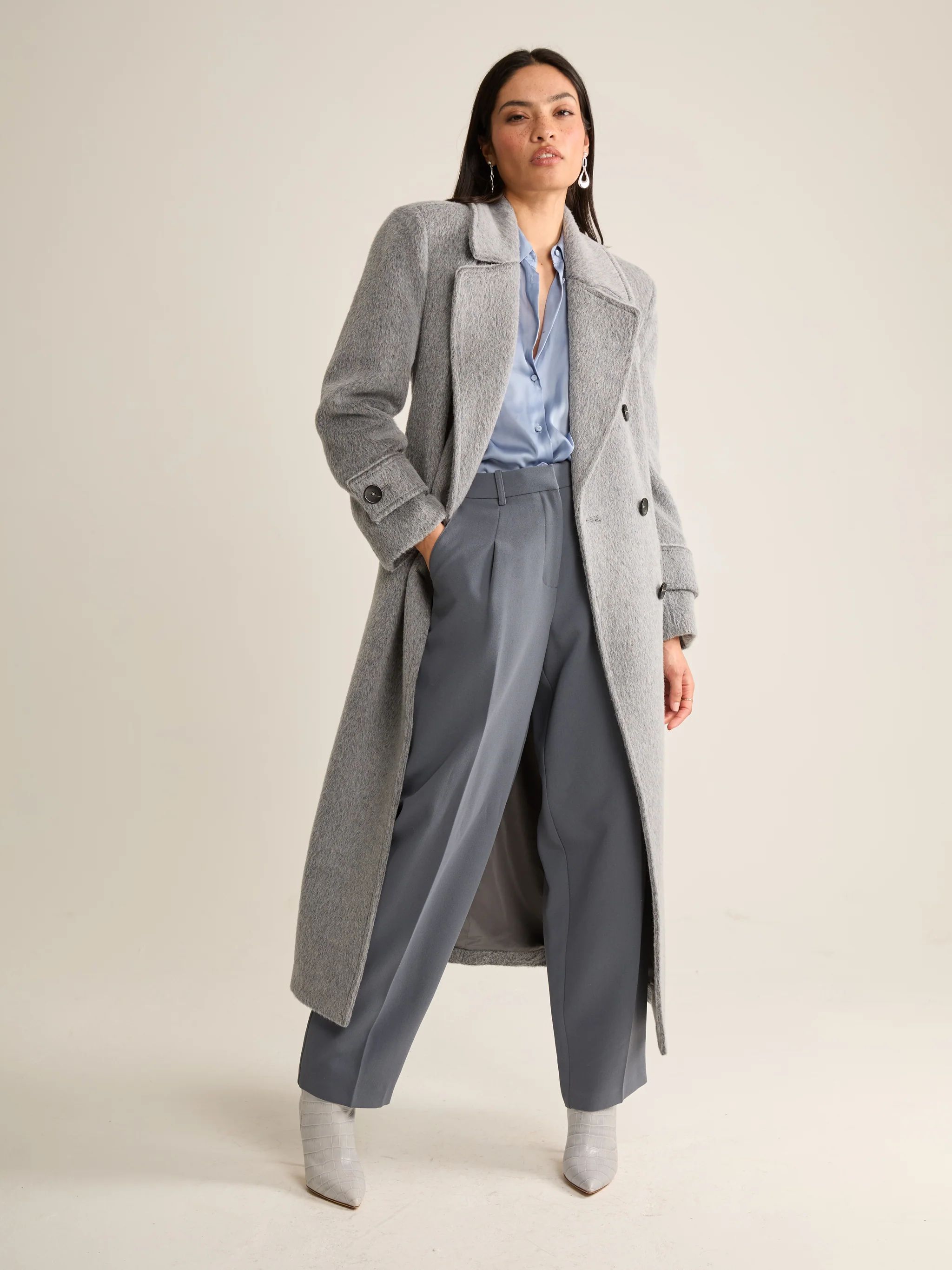 Grey Fuzzy Straight Trench Coat | Jane and Tash Bespoke