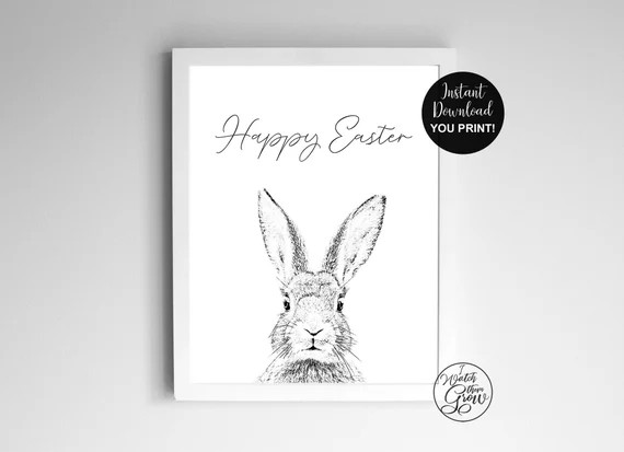 Happy Easter Sign Printable Easter Bunny Sign Modern Vintage | Etsy | Etsy (US)
