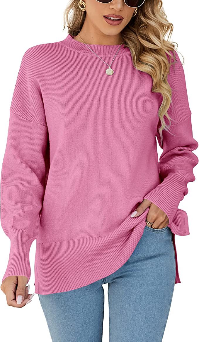Imily Bela Oversized Tunic Sweaters for Womens Drop Shoulder Side Slit Loose Pullover Sweatshirt ... | Amazon (US)