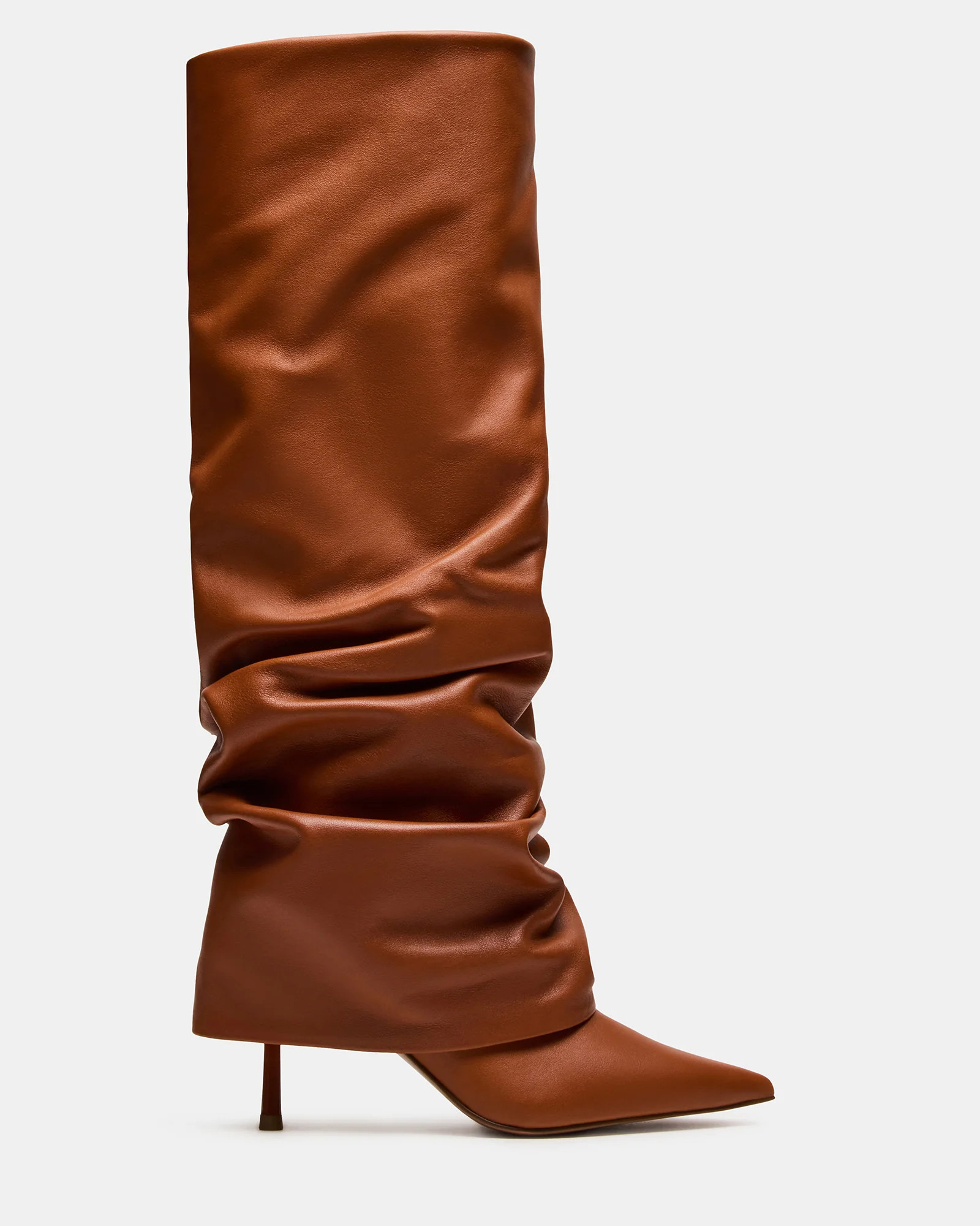 MARENGO Tan Leather Pointed-Toe Stiletto Women's Cuffed Boots | Steve Madden (US)
