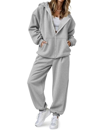 SHESHOW Lounge Sets For Women Long Sleeve Hooded Sweatshirt and Sweatpants With Pockets Sweatsuits 2 Piece Set Grey S | Amazon (US)