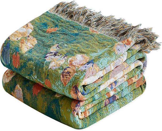 MSGKV Boho Throw Blanket for Couch Cotton Floral Blanket 50"x60" for Sofa Chair Throws Muslin Bre... | Amazon (US)