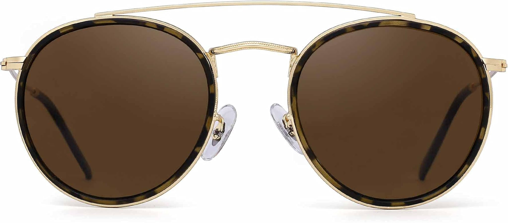 JIM HALO Small Polarized Round Sunglasses for Women Vintage Double Bridge Frame | Amazon (US)